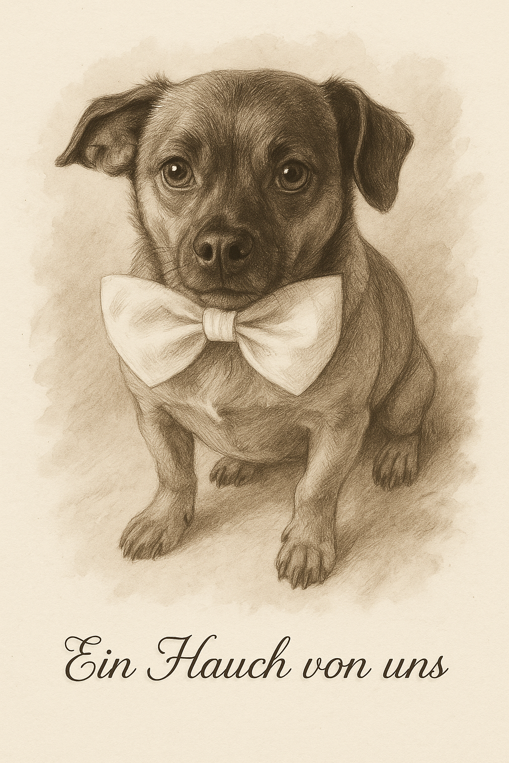 Ein Hauch von uns – Zeichnung eines Hundes mit Schleife